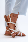 Women's Flat Sandals Adorned with White Flower Decorations Abidina