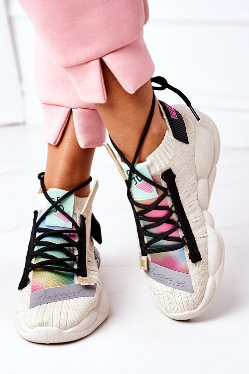Sneakersy Sportowe Buty Wiązane Beżowe Bubble Tea