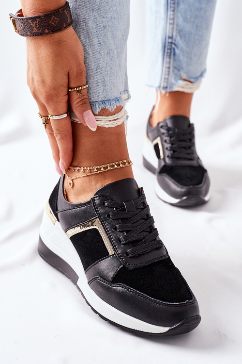 Women’s Leather Wedge Sneakers Black White Manitoba