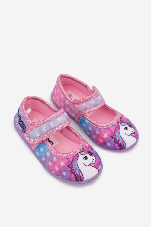 Ballerina Slippers For Girls With Velcro UNICORN Pink Silviera