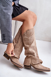 Women's Low Heel Boots With Rolled Shaft Beige Stinova