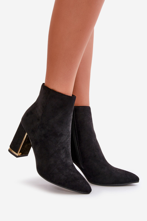 Women's ankle boots with heel, zip fastening, lined with faux suede, black Mevair