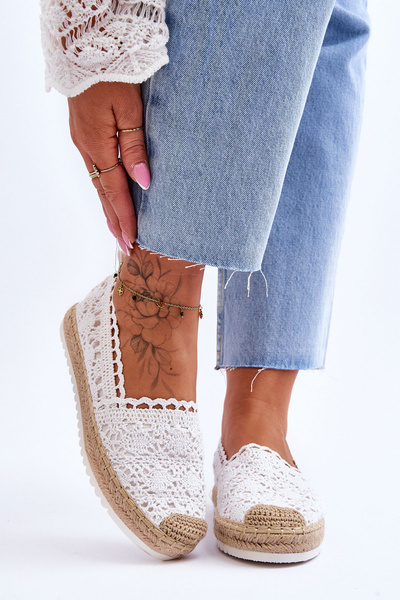 Espadryle Koronka Wsuwane Białe Blanco