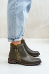 Warm Women's Ankle Boots With Low Shaft Zip Eco Leather Dark Green Taitha