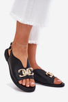 Women's Flat Sandals With Golden Decoration Black Amelira