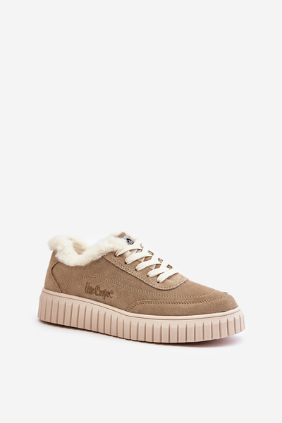 Sneakersy Ocieplane Futerkiem Skórzane Damskie Beżowe Lee Cooper LCJ-24-01-2972