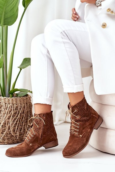 Openwork Suede Boots Brown Josie