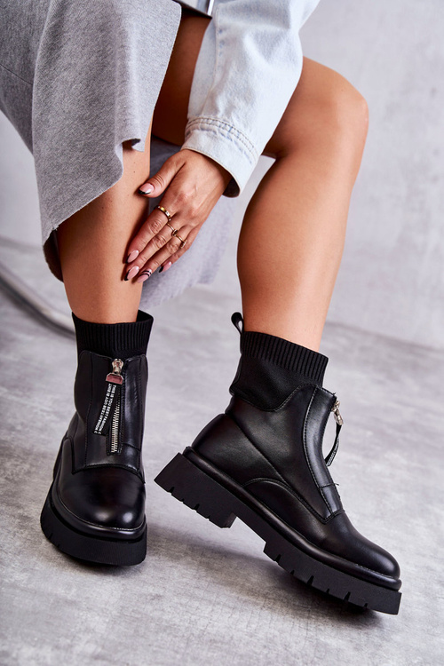 Women's Socks Boots With Zipper Black Shelter