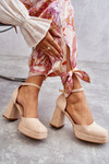 Suede Chunky Heels Platform Pumps Beige Diame