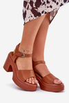 Women's Sandals On Chunky Heel And Platform Made Of Eco Leather Camel Korlevia