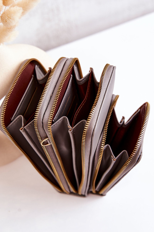 Portfel Torebka 2w1 Na Suwak Z Paskiem Szary Themis