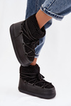 Women's Snow Boots with Sheepskin Type Fur Laced Black Belira