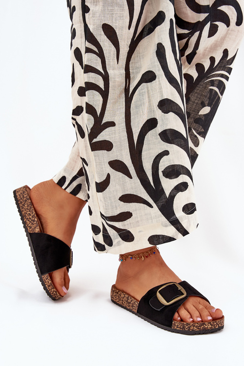 Women's Sandals With Buckle On Cork Platform Black Zavira