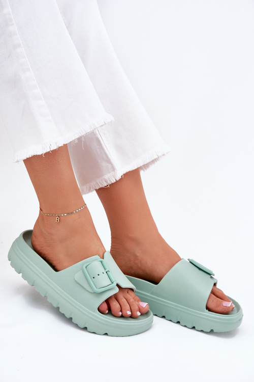 Damskie Klapki Piankowe Platforma Klamra Zielone Viasara