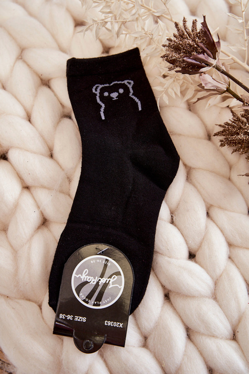 Women's Cotton Socks With A Teddy Bear Black