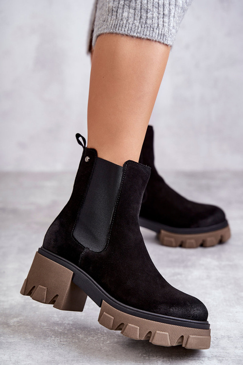 Women's Suede Platform Boots Black Hilde