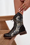 Damskie Botki Skóra Naturalna Czarno-Złote Maciejka 07097-01