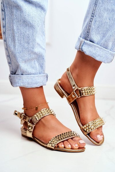 Gold Women's Flat Sandals Lu Boo With Studs Aldona
