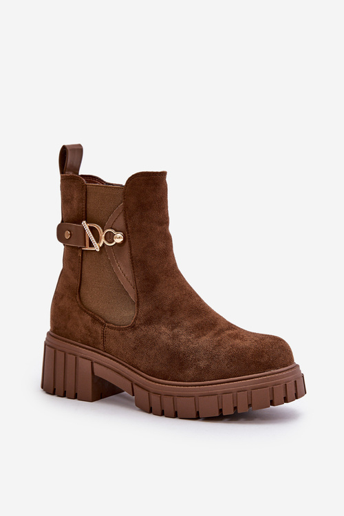 Warm Women's Boots with Golden Detail Eco Suede Brown Bervena