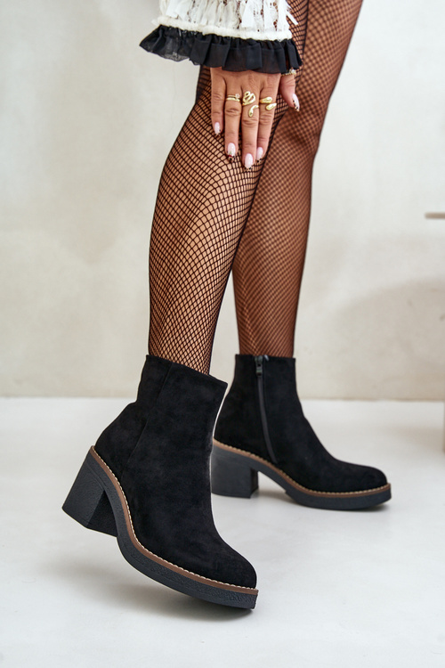 Heeled Boots Eco Suede Insulated Zip Black Lerallea