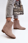 Zazoo 2326 Suede Slip-On Women's Flat Boots Beige