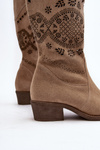 Zazoo 4043 Suede Boots with Low Heel Beige Openwork