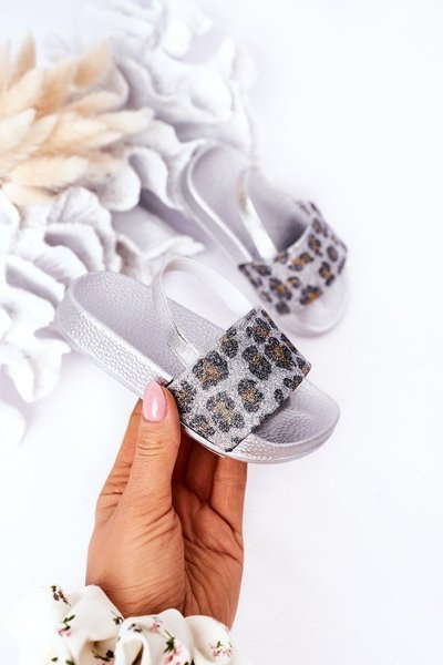 Children's Rubber Slippers With Glitter Silver Rimia