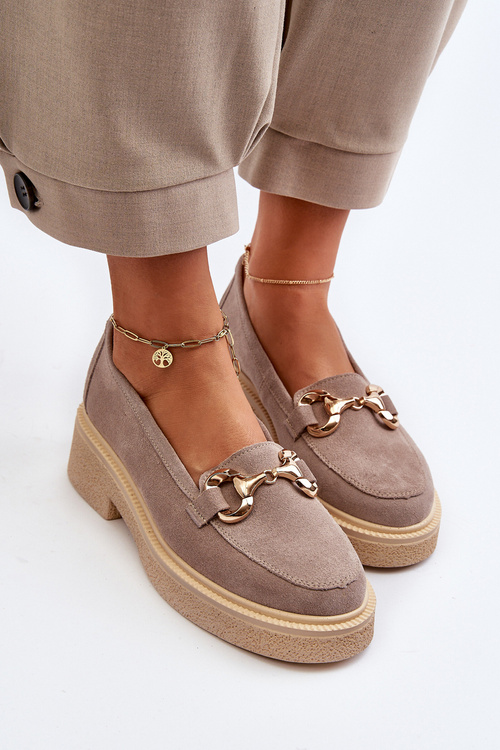 Mokasyny Zamszowe Damskie Ozdoba Zazoo 3429 Cappuccino