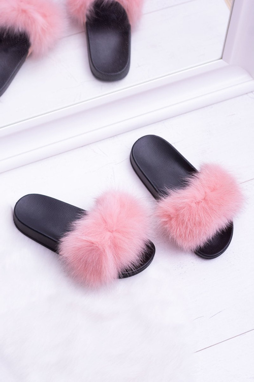 Women's Flip Flops with Natural Fur Pink Naturis