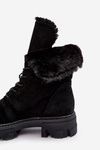Suede Lace-Up Boots with Faux Fur Workery Black Frendo