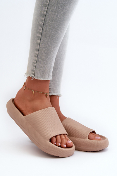 Klapki Damskie Piankowe Lekkie Gruba Podeszwa Ciemnobeżowe Querceria