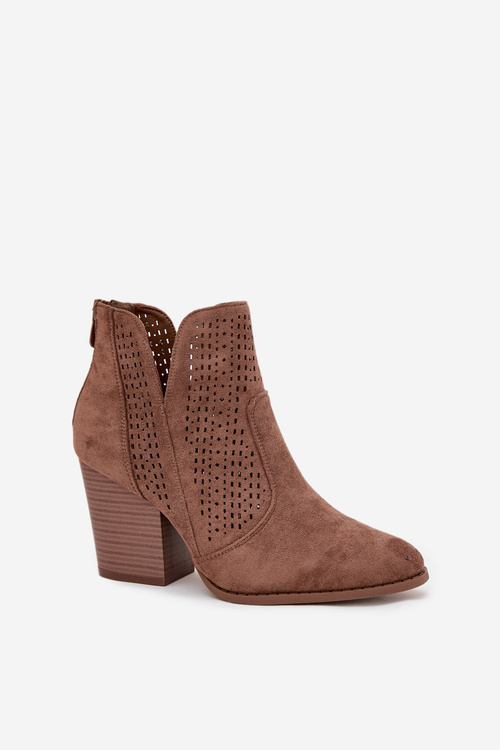 Women s openwork ankle boots on heel S.Barski HY51-060 Brown
