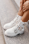 Eco Leather Ankle Boots Workers With Buckles White Serizia