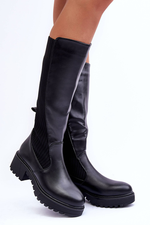 Leather Over-the-Knee Boots Black Fenwella