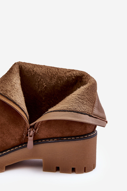 Suede Ankle Boots with Flat Heel and Fleece Lining Brown Neafgi