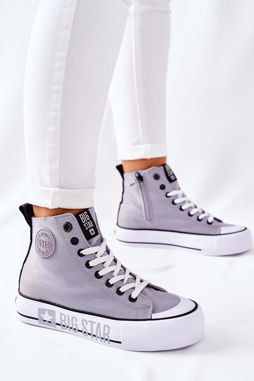 Trampki Wysokie Platforma Suwak Big Star Szare II274016