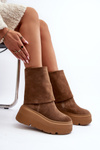 Zazoo 3410 Zamszowe Damskie Botki Masywna Platforma Camel