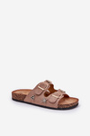 Women's sandals on cork sole with buckles and appliqués khaki Efadelis