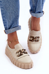 Women's Leather Platform Shoes with Decorative Beige Lewski 3398