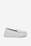 Women's Leather Moccasins On Platform And Wedge White Elanindel