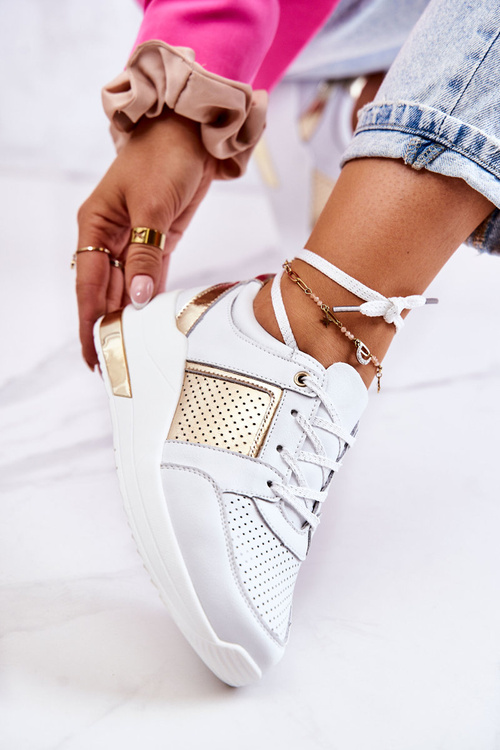 Women's Leather Sport Shoes On a Wedge White Larson