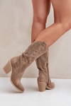 Cut-Out Cowboy Ankle Boots On Heel Dark Beige Salive