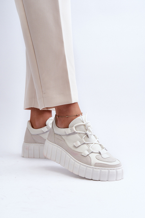 Women's Leather Platform Sports Shoes M01/1 Zazoo Light Beige