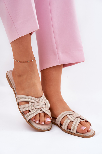 Płaskie Klapki Damskie Klasyczne Beżowe Acimine