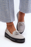 Shiny Women's Leather Loafers on Platform S.Barski LR400 Silver
