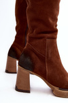 Women's Suede Knee-High Boots with Heel Lemar Dark Brown Ceraxa