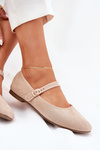 Ballet Flats With Strap And Buckle Eco Suede Beige Vikilora