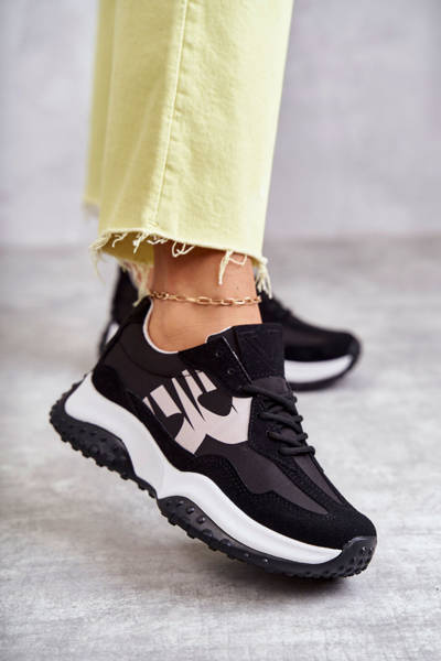 Buty Sportowe Damskie Wiązane Czarne Tolea