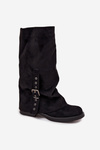 Women's Boots With Wrinkled Shaft And Buckle Black Ophelis