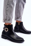 Leather Ankle Boots with Flat Heel Black Meronei 